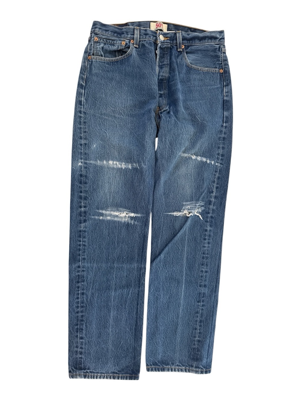 Men's Straight-Leg Distressed Jeans - Blue